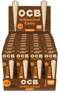 OCB Virgin Pre-Rolled Cones King Size - 32 Packs Per Box, 3 Cones Per Pack