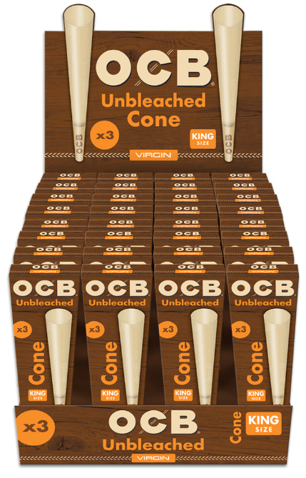 OCB Virgin Pre-Rolled Cones King Size - 32 Packs Per Box, 3 Cones Per Pack
