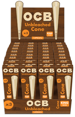 OCB Virgin Pre-Rolled Cones King Size - 32 Packs Per Box, 3 Cones Per Pack