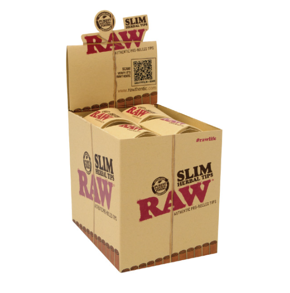RAW Slim Size Pre-Rolled Tips | 21ct/20 Packs Per Display