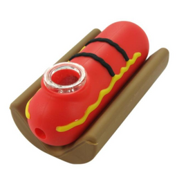 Hot Dog Silicone Pipe with Glass Bowl