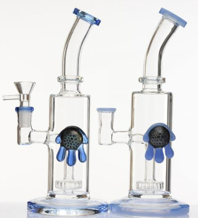 9" Dripping Marble Bent Neck Waterpipe