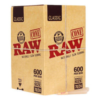 RAW Classic Bulk 70mm/24mm Single Size Pre-Rolled Cones | 600ct