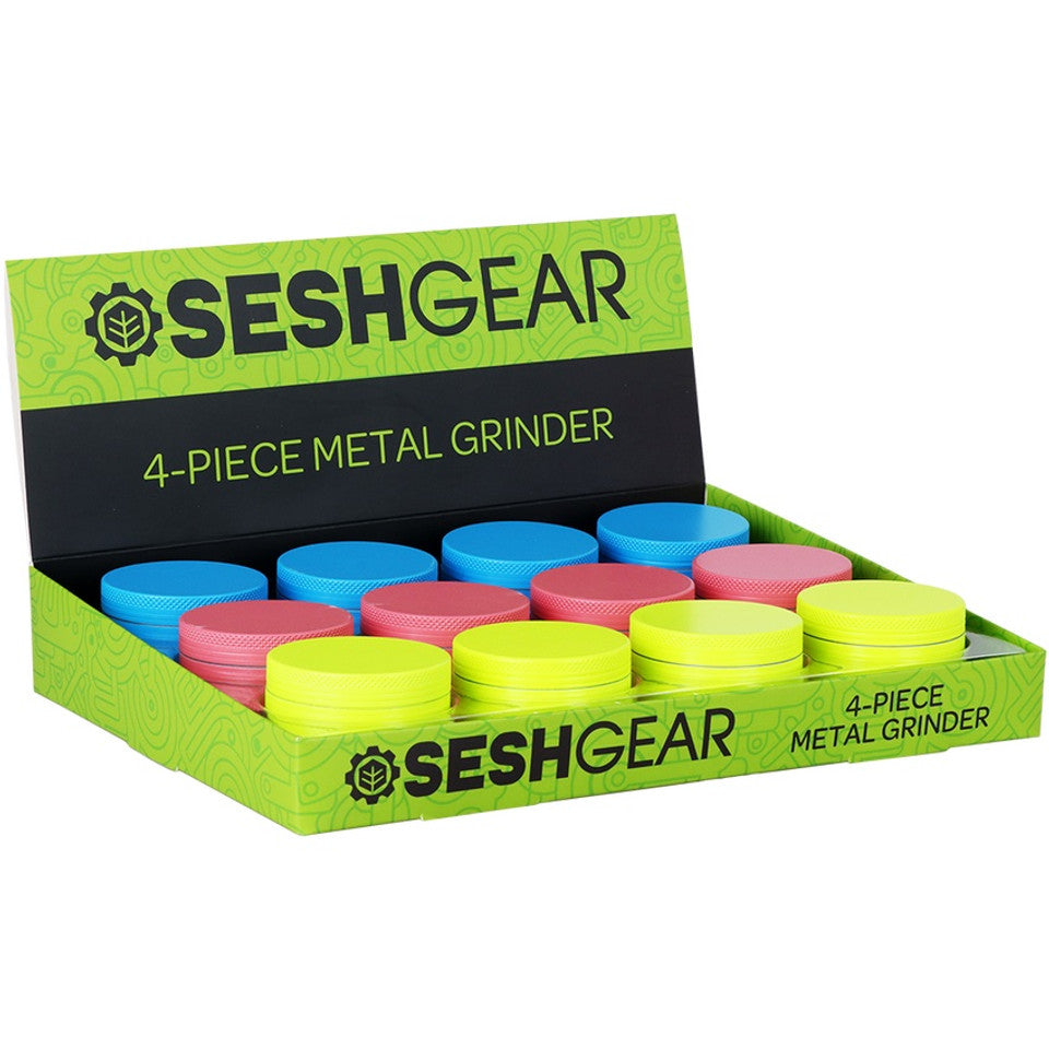12CT DISPLAY - SeshGear Glow In The Dark Metal Grinder 4pc 1.75" | Assorted Colors