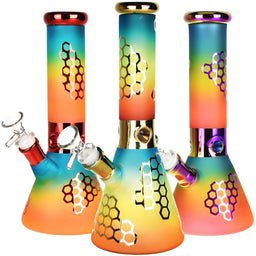 Rainbow Honeycomb Glass Water Pipe - 10" / 14mm Female