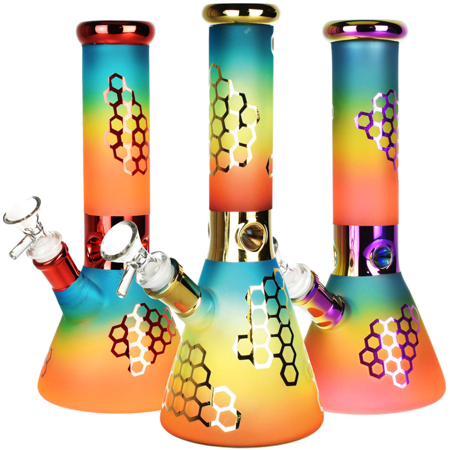 Rainbow Honeycomb Glass Water Pipe - 10" / 14mm Female