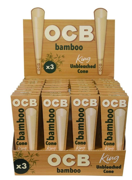 OCB Bamboo Pre-Rolled Cones King Size - 32 Packs Per Box, 3 Cones Per Pack