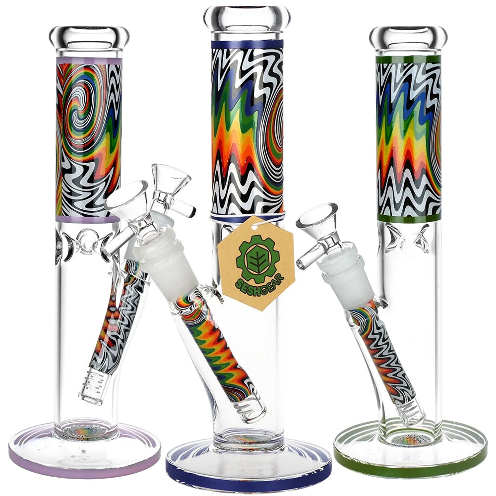 SeshGear 10" WigWag Decal Straight Tube Glass Water Pipe