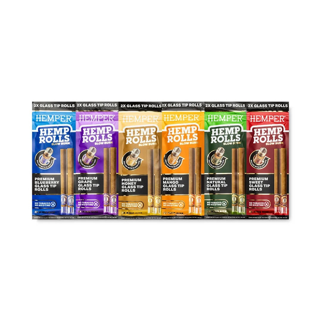 12CT Hemper Pre-Rolled King Size Glass Tip Hemp Rolls | Assorted Flavors