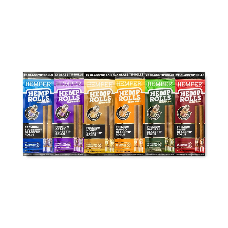 12CT Hemper Pre-Rolled King Size Glass Tip Hemp Rolls | Assorted Flavors