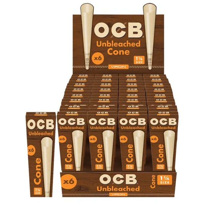 OCB Virgin Pre-Rolled Cones 1¼" Size - 32 Packs Per Box, 6 Cones Per Pack