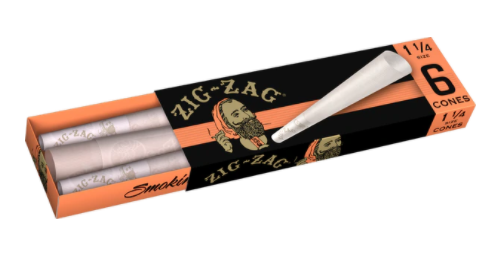 Zig Zag Ultra Thin Pre-Rolled Cones 1¼" Size - 24 Packs Per Box, 6 Cones Per Pack