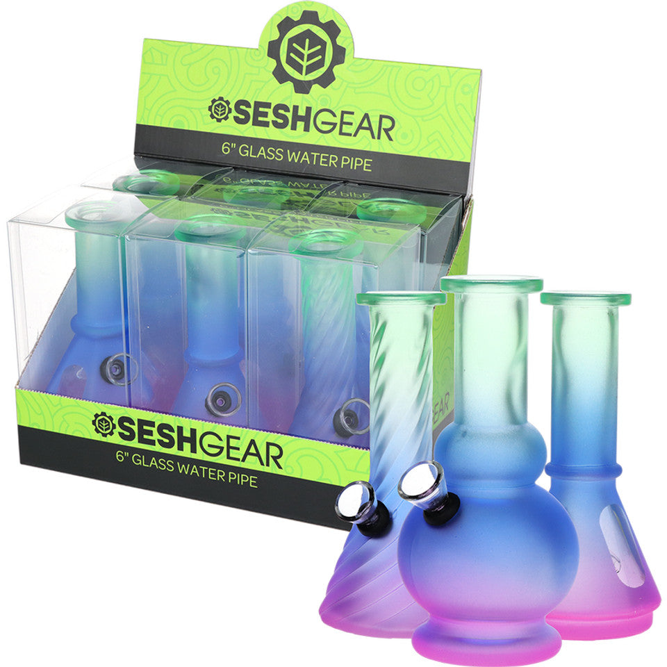 6CT DISPLAY - SeshGear Neon Ombre Glass Mini Water Pipe 6” | Assorted Colors