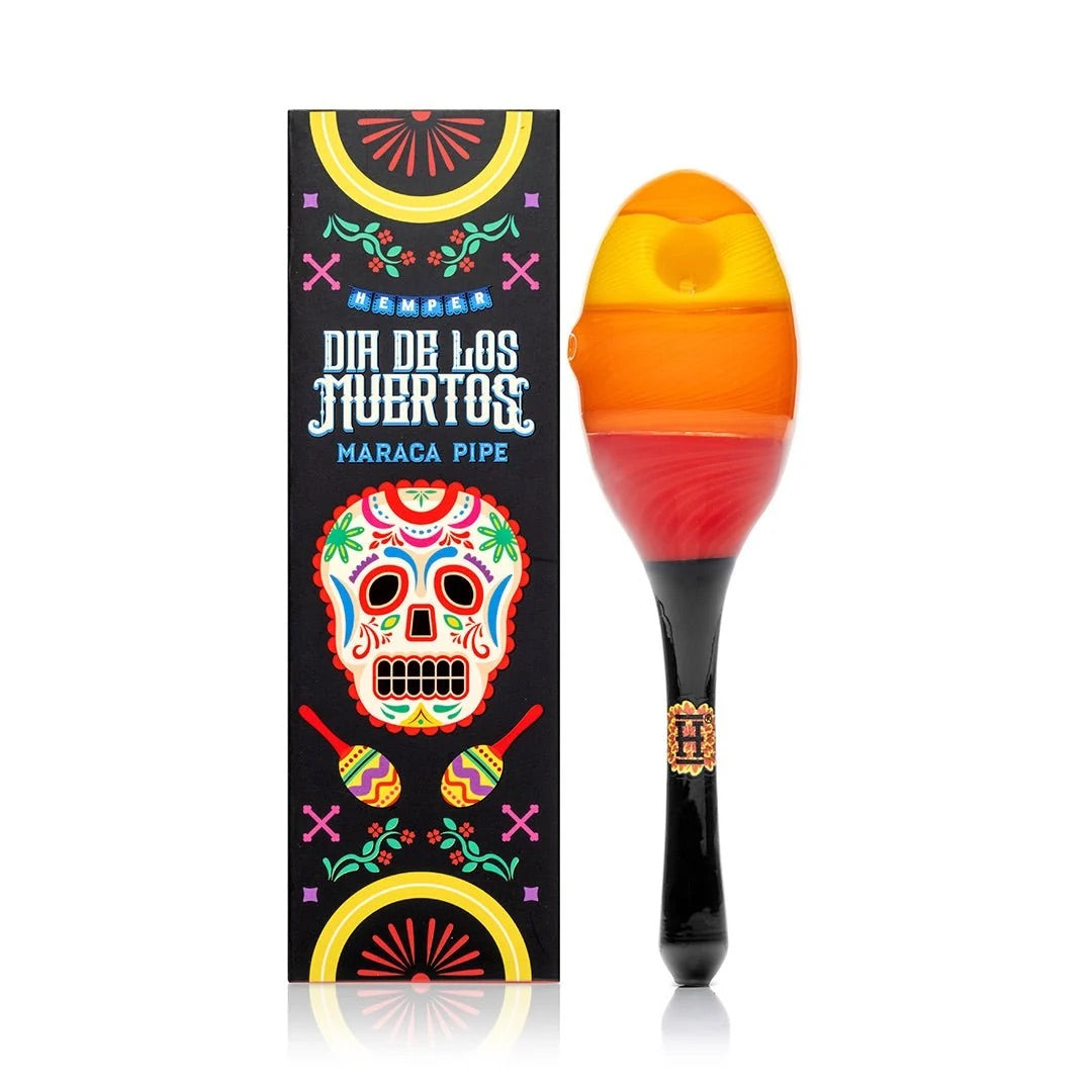 Hemper Dia De Los Muertos Maraca Glass Hand Pipe