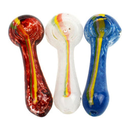 2CT 4" Frit Rasta Strip Glass Hand Pipe | Assorted Colors