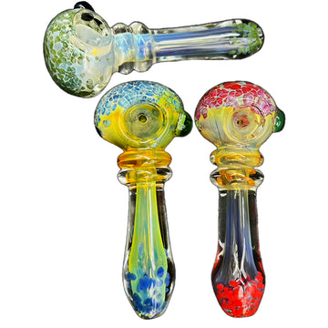 2CT 4" Double Rim Head & Tail Frit Glass Hand Pipe | Assorted Colors