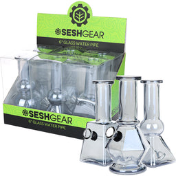 6CT DISPLAY - SeshGear Smoky Glass Mini Water Pipe 6“ | Assorted Colors