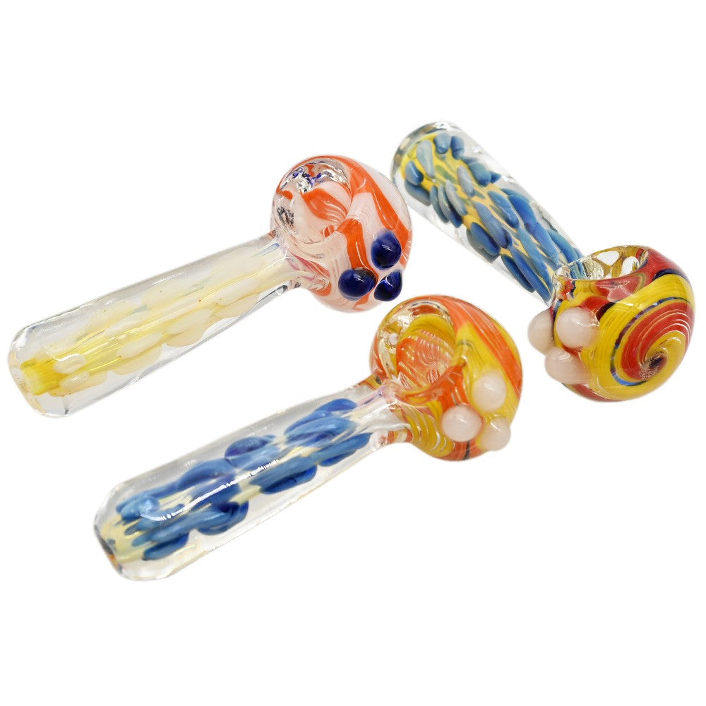 2CT 4" Heavy Dots And Marbles Glass Hand Pipe