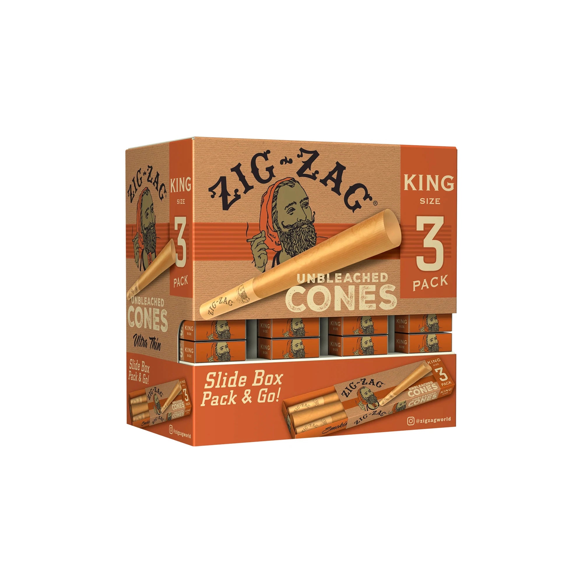 Zig Zag Unbleached King Size Cones Promo Display - 36 Packs Per Box, 3 Cones Per Pack