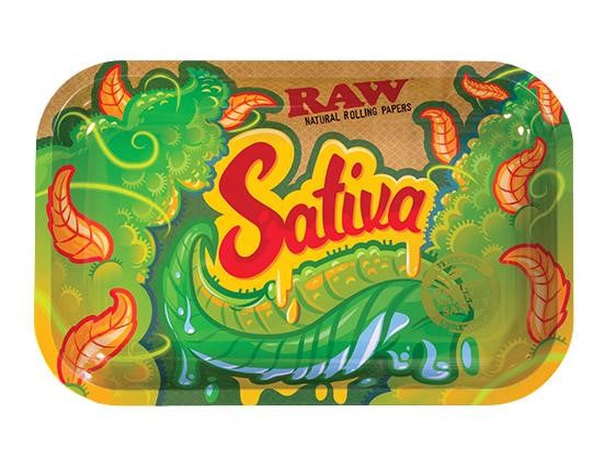 RAW Sativa Metal Rolling Tray 7" x 11"