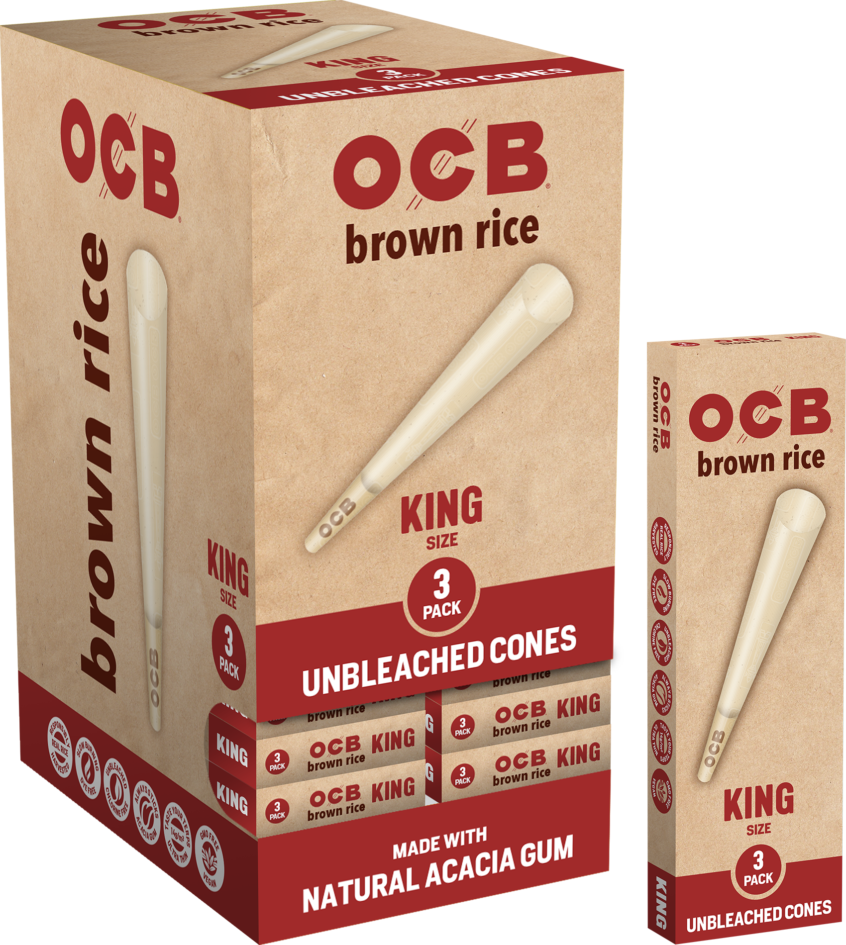24CT Display | OCB Brown Rice Pre Rolled Cones Assorted Sizes