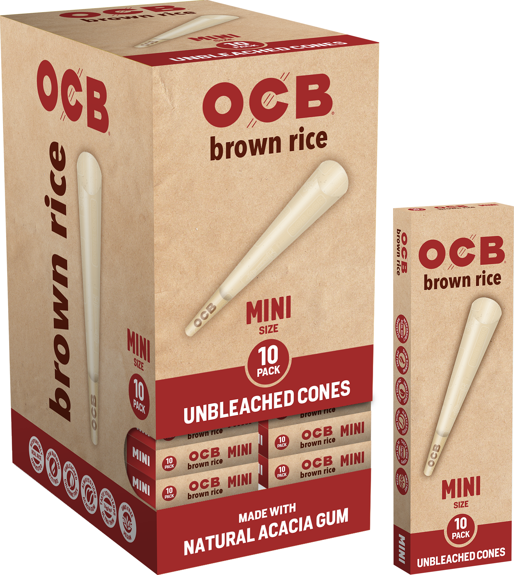 24CT Display | OCB Brown Rice Pre Rolled Cones Assorted Sizes
