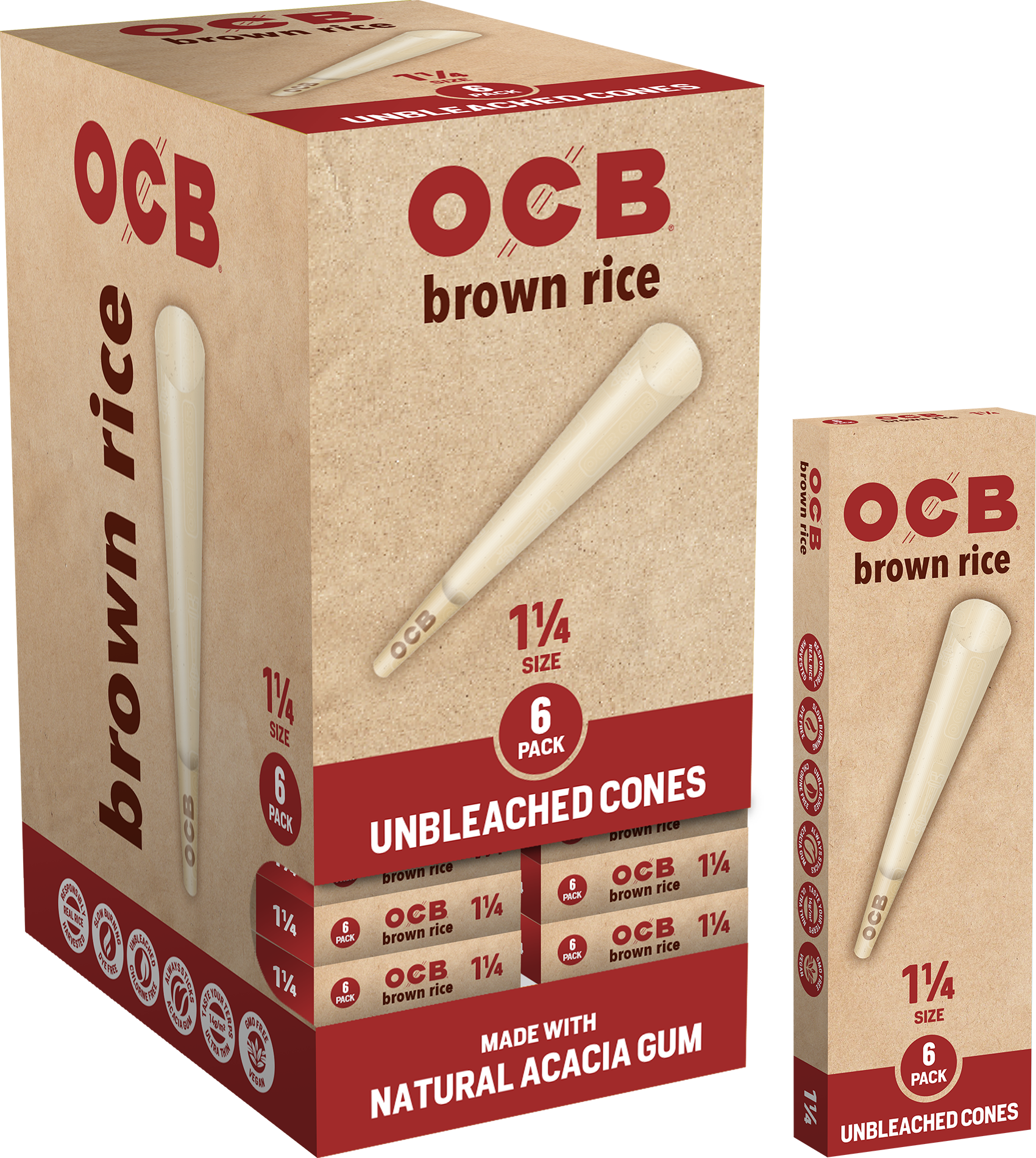 24CT Display | OCB Brown Rice Pre Rolled Cones Assorted Sizes