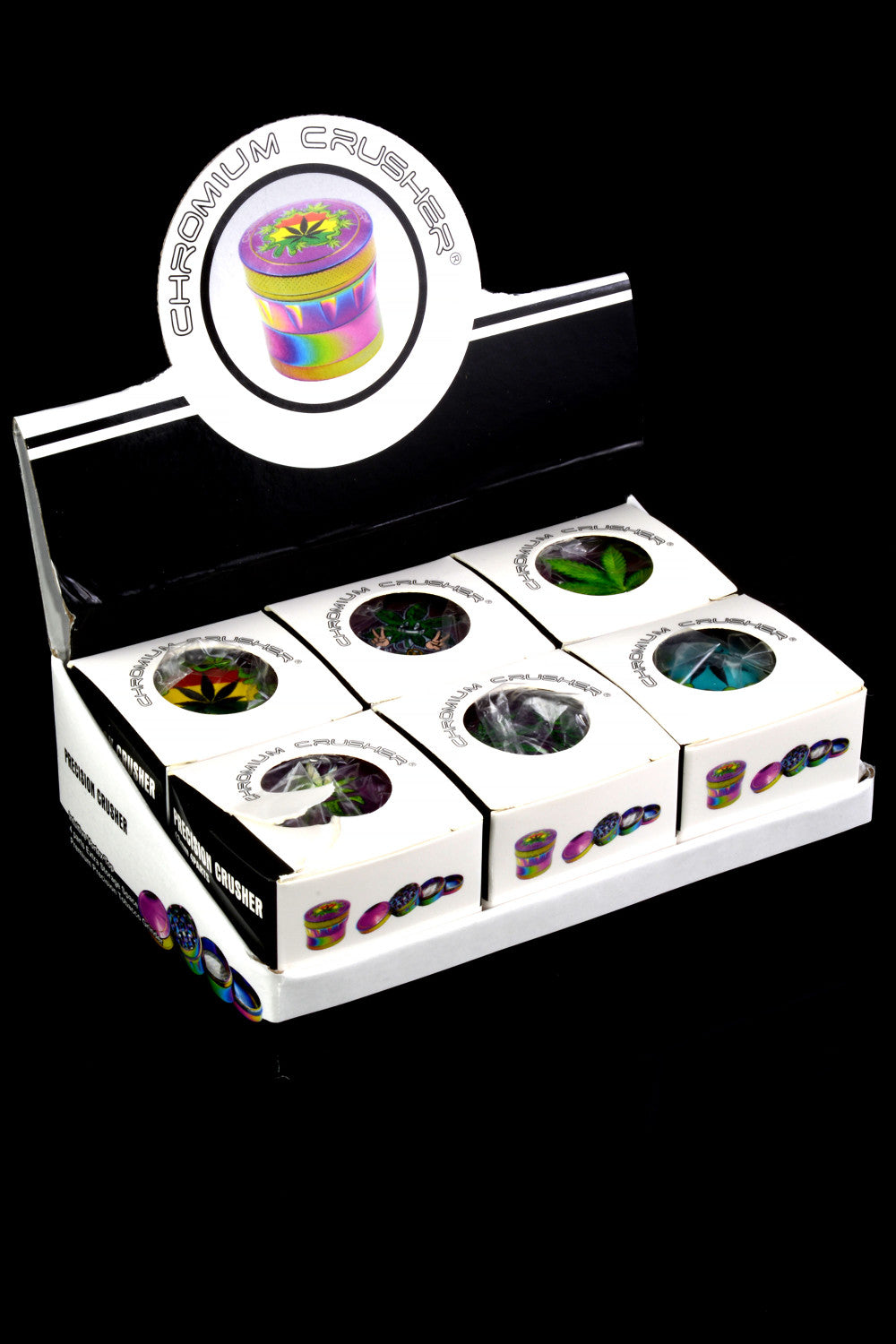 6CT Chromium Crusher 1.8" Zinc Grinder Assorted Rainbow Leaf
