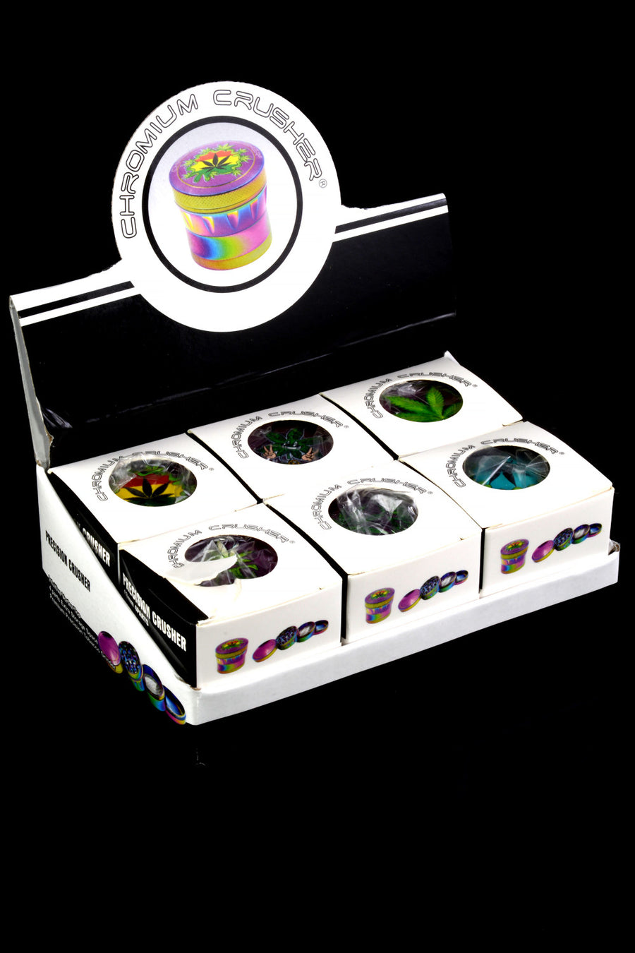 6CT Chromium Crusher 1.8" Zinc Grinder Assorted Rainbow Leaf