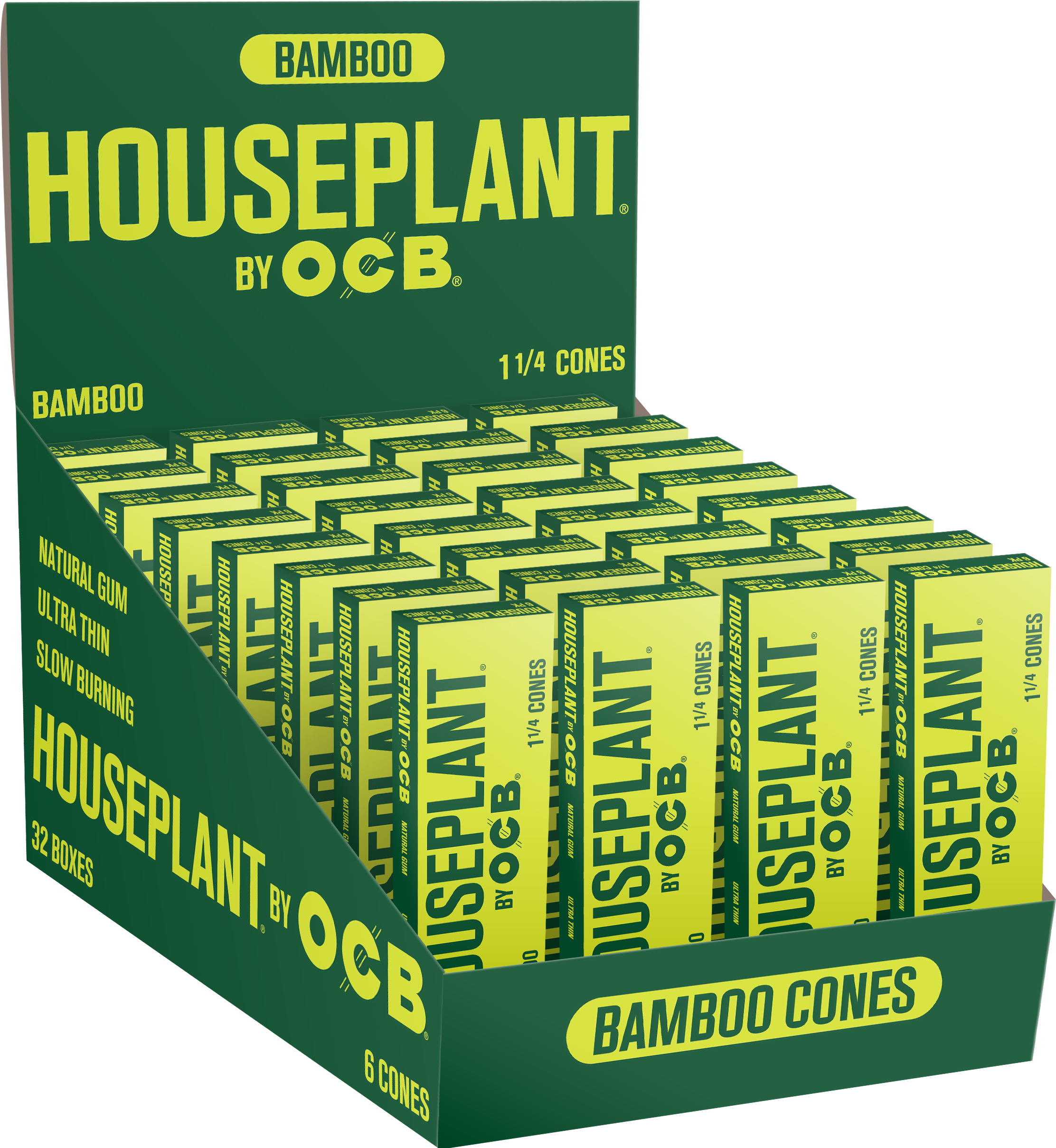 32CT Display House Plant by OCB Bamboo Pre Rolled Cones