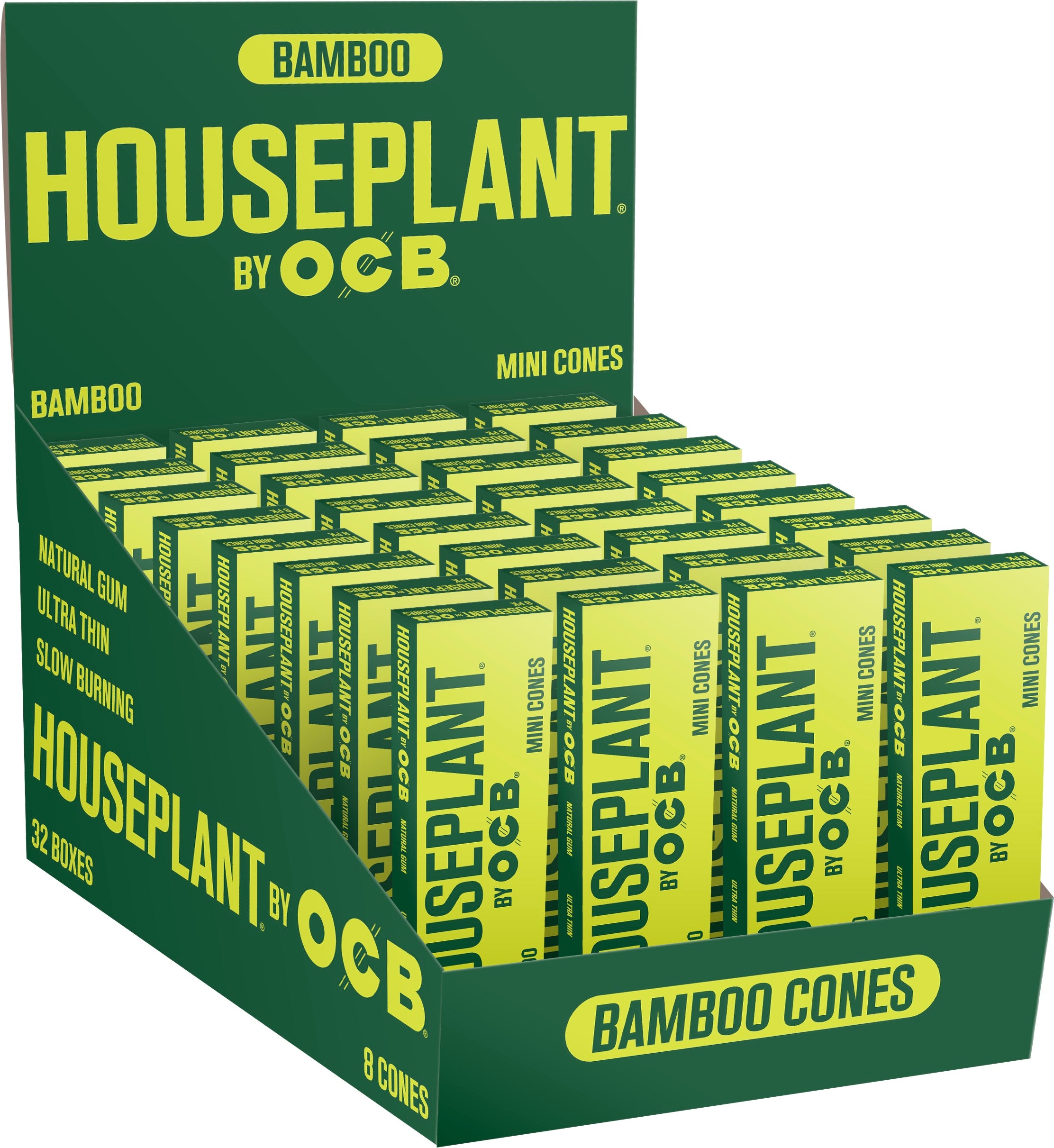 32CT Display House Plant by OCB Bamboo Pre Rolled Cones
