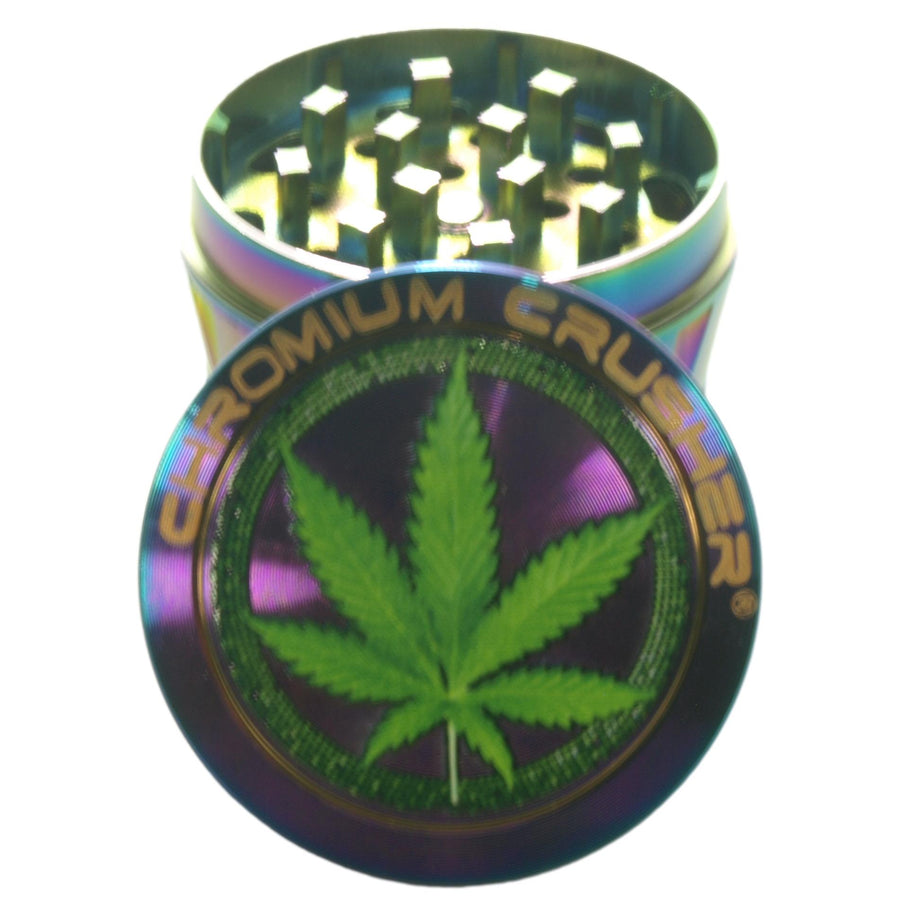 6CT Chromium Crusher 1.8" Zinc Grinder Assorted Rainbow Leaf