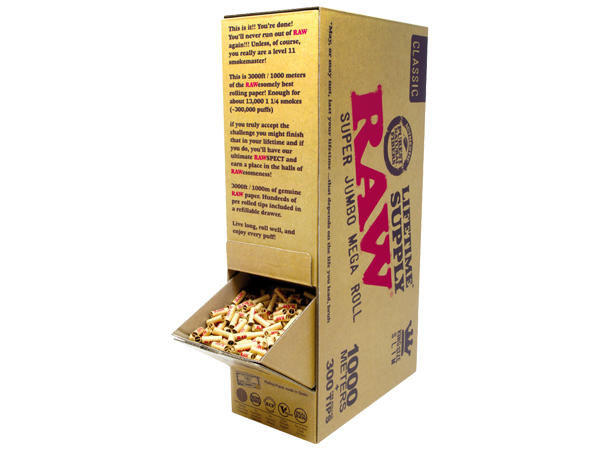 RAW Super Jumbo Mega Roll (Lifetime Supply) 1000 Meters/300ct Tips