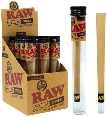 Raw DLX Handmade Glass Tipped Cones 12pk