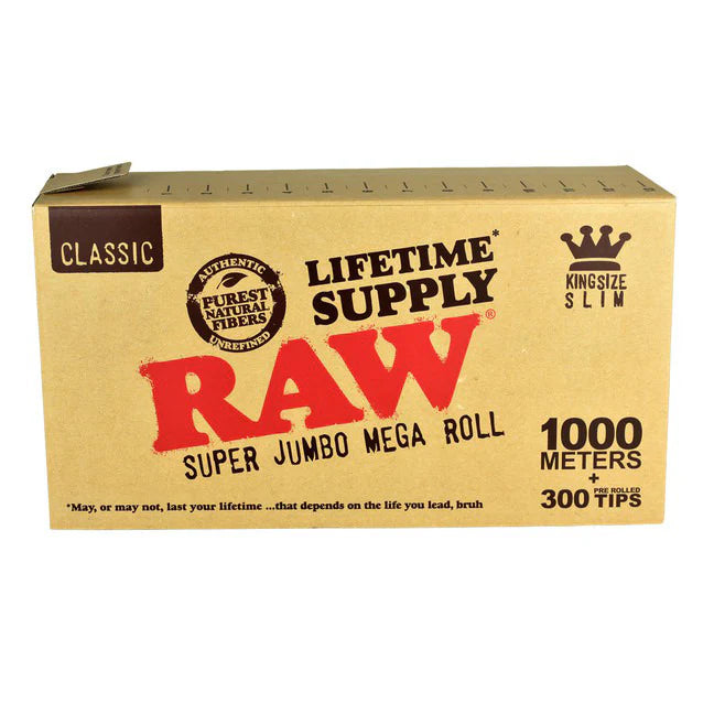 RAW Super Jumbo Mega Roll (Lifetime Supply) 1000 Meters/300ct Tips