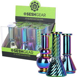 6CT DISPLAY - SeshGear Electroplated Glass Mini Water Pipe 6“ | Assorted Colors