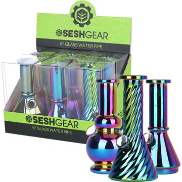 6CT DISPLAY - SeshGear Electroplated Glass Mini Water Pipe 6“ | Assorted Colors
